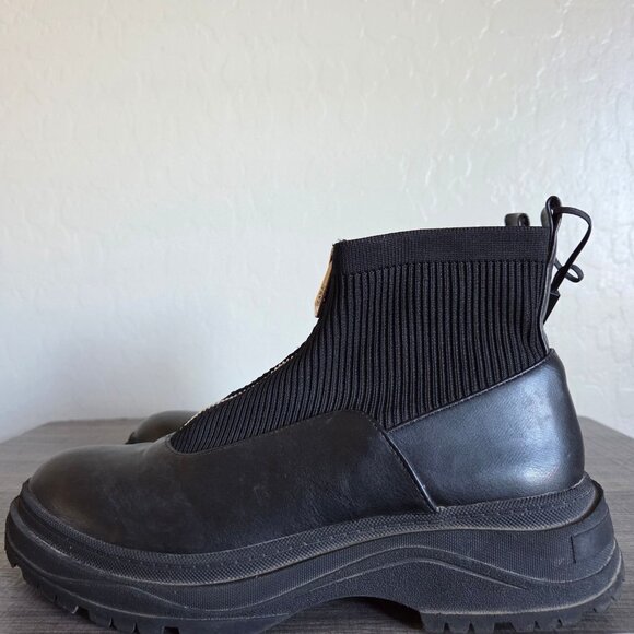 Zara Front Zip Knit Sock Combat Boots Black Size 9 EU 40 Chunky Moto Biker Goth - Picture 5 of 11
